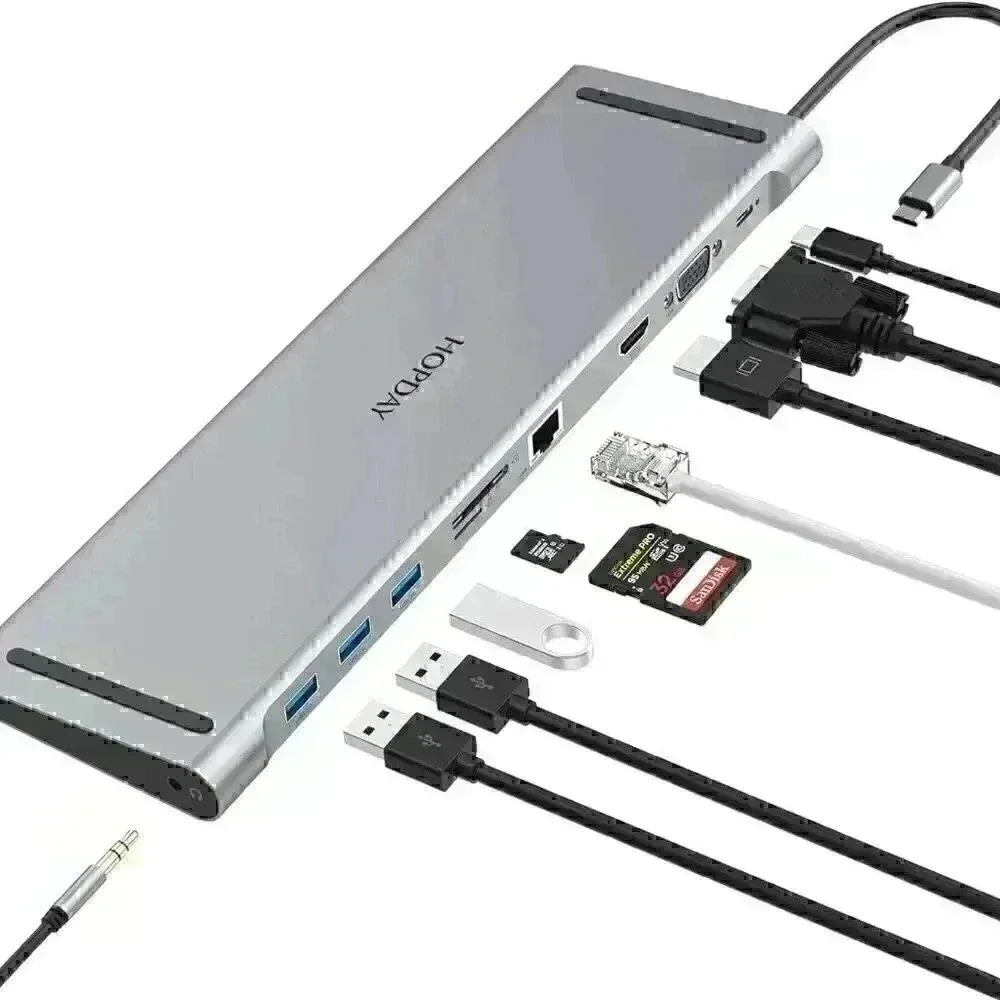 HOPDAY 10 in 1 Dual Display Laptop USB C Docking Station,USB C Hub Dock